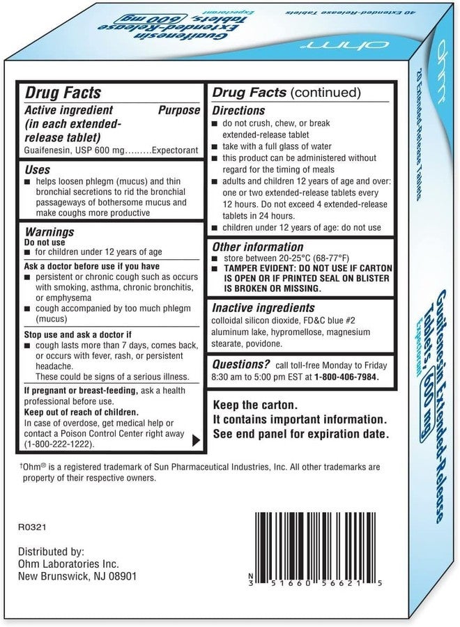 Ohm Mucus Relief 600 mg Extended-Release Tablets – 12-Hour Chest Congestion Relief with Guaifenesin, 20 Count | Powerful, Long-Lasting Mucus & Cough Release Formula - Image 2